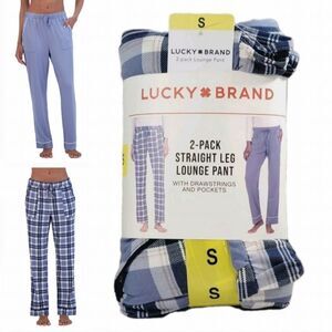 2-pk Lucky Women's S Comfy Straight Leg Lounge PJ Pants Relaxed Blue Plaid NWT